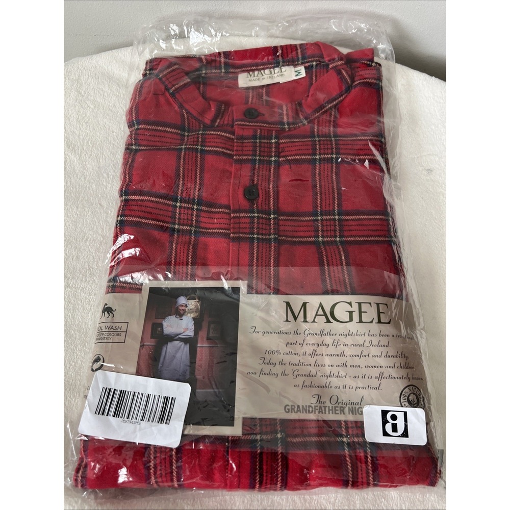 Magee Ireland Grandfather Nightshirt Red Plaid Size Medium NEW 100% Cotton
